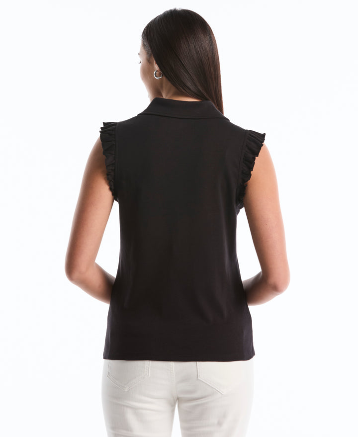 Petite Ruffle Polo (Black) 