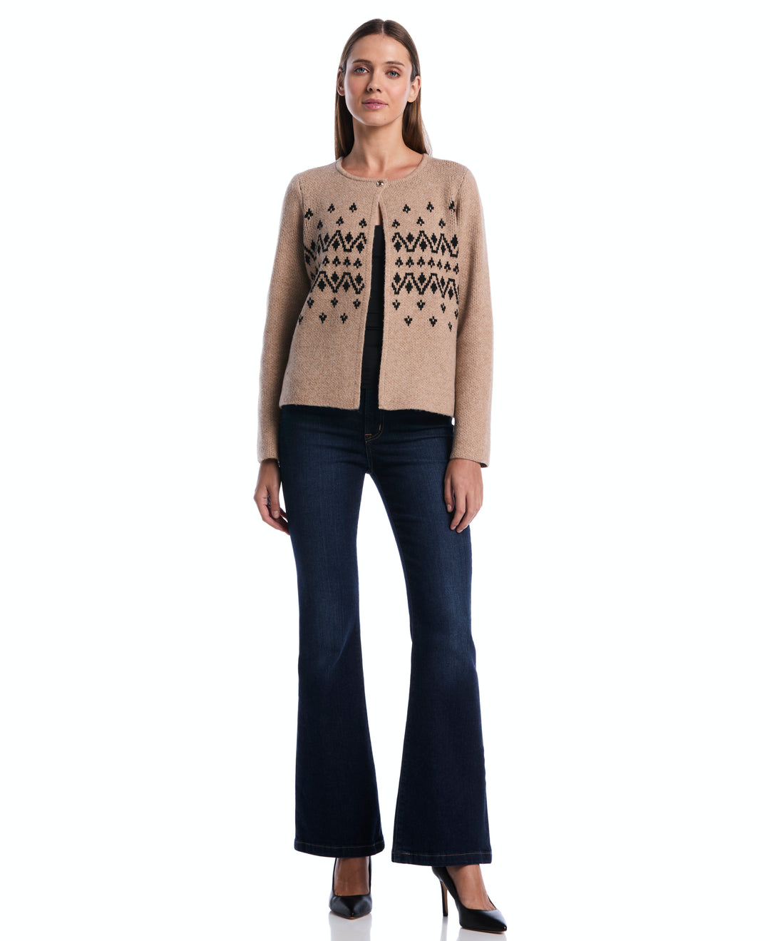 Argyle Open Cardigan Sweater (Oatmeal) 