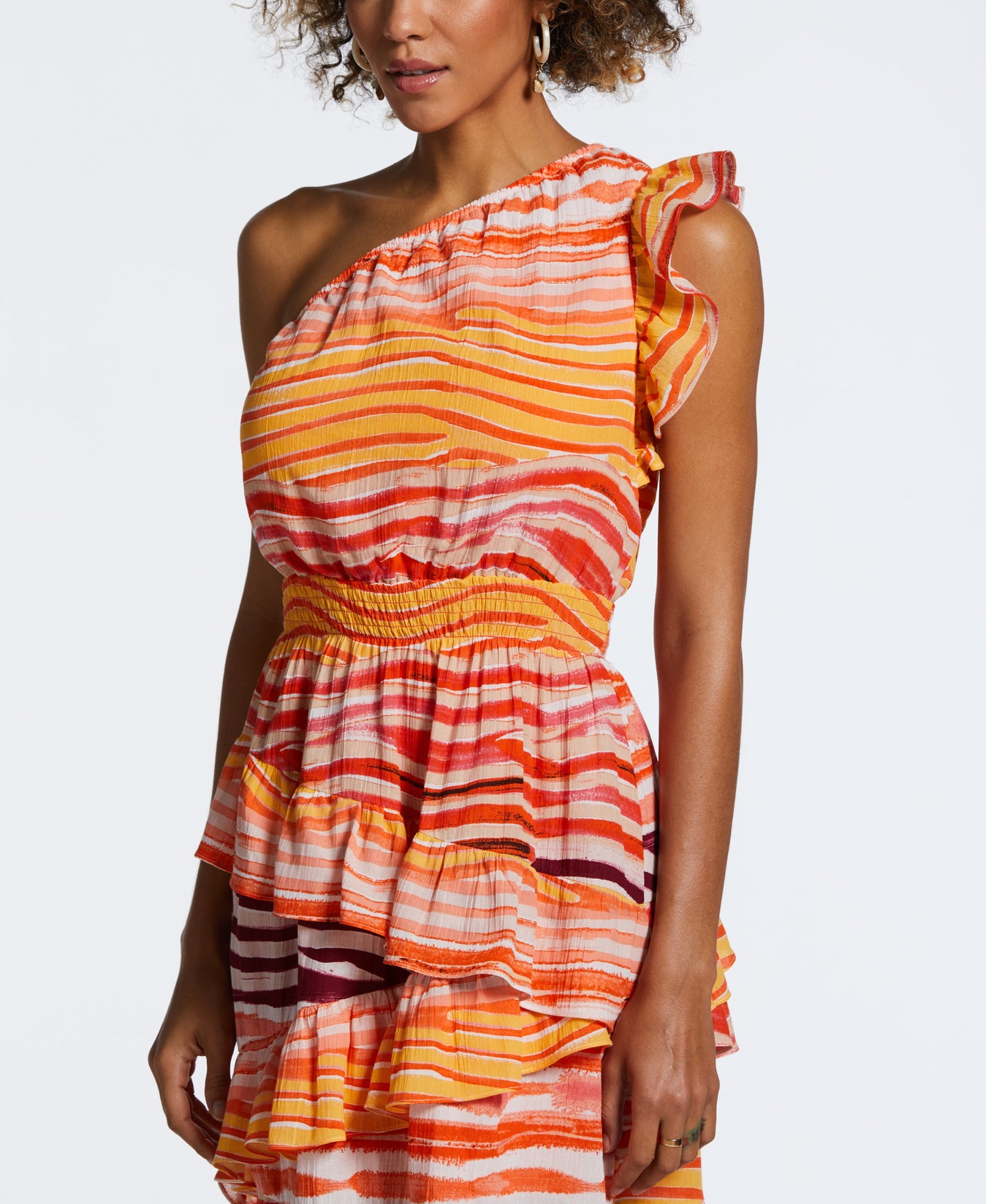 Ella by Rafaella Women s One Shoulder Ruffle Cotton Midi Dress