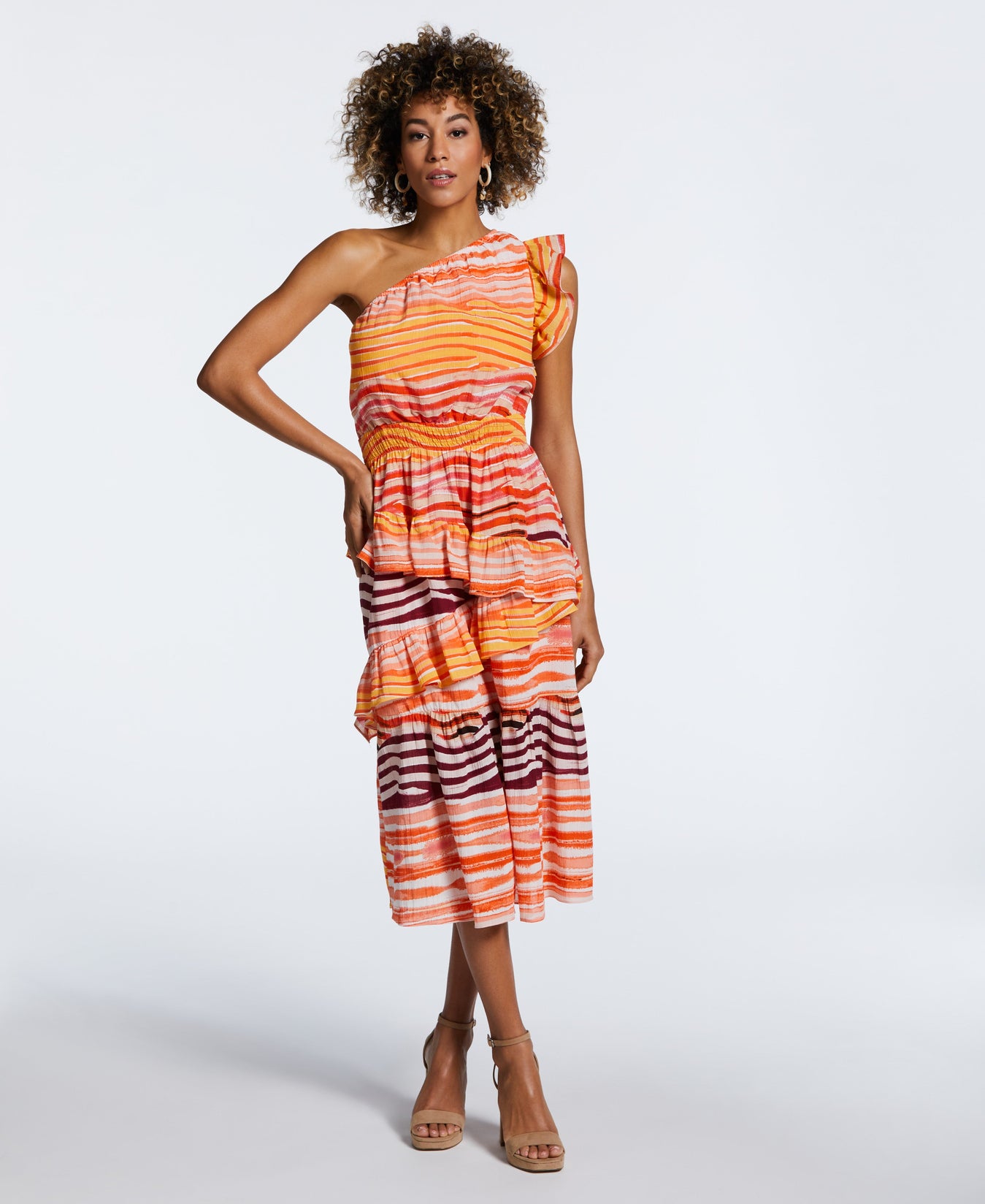 Ella by Rafaella Women s One Shoulder Ruffle Cotton Midi Dress