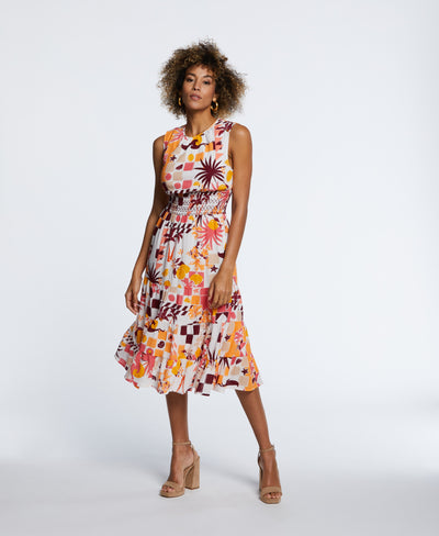 100% Cotton Tiered Midi Dress (Sun Kissed Coral) 
