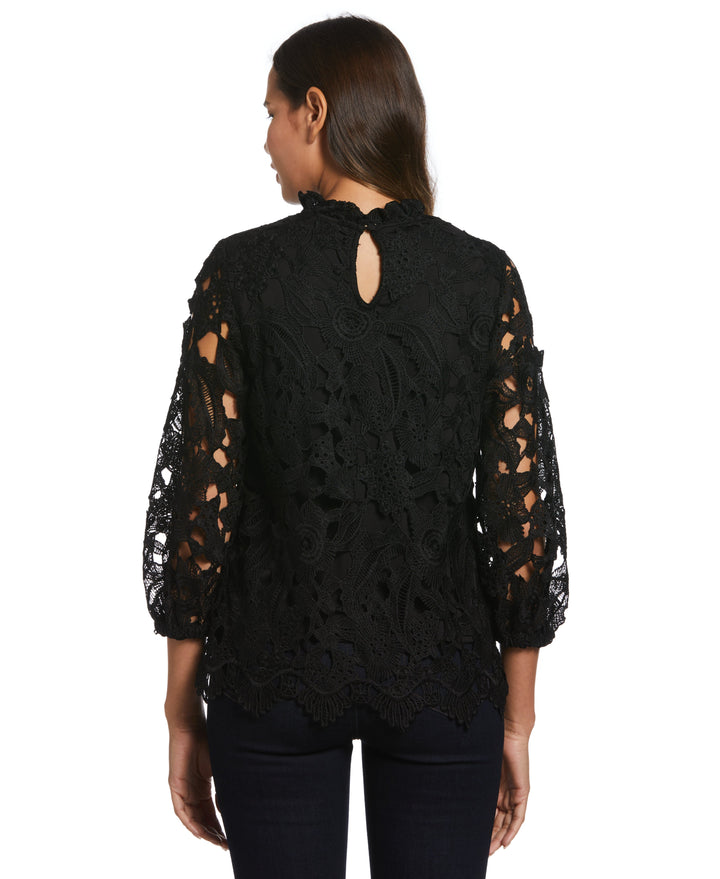 3/4 Sleeve Lace Top (Black) 