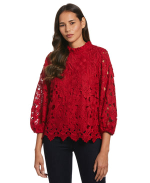 3/4 Sleeve Lace Top (Ruby) 