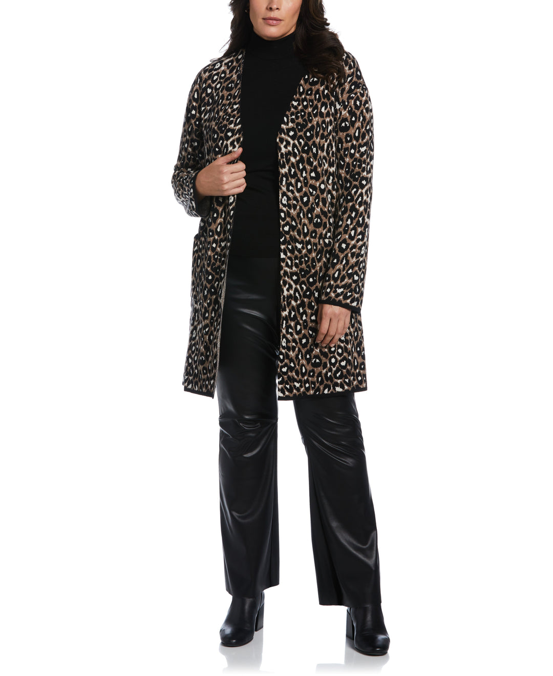 Animal Jacquard Pattern Sweater Coatigan (Black) 