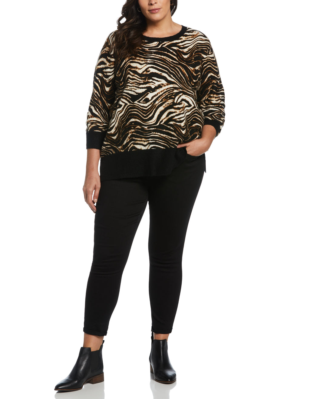 Animal Print Slouchy Sweater (Black) 