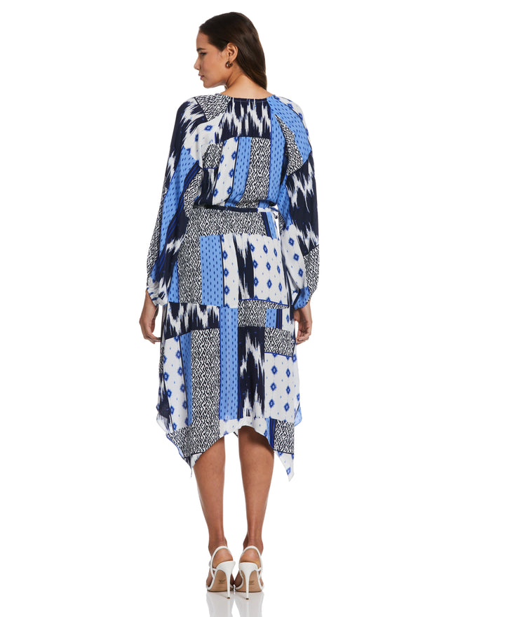 Batik Print Raglan Sleeve Handkerchief Dress (Dazzling Blue) 