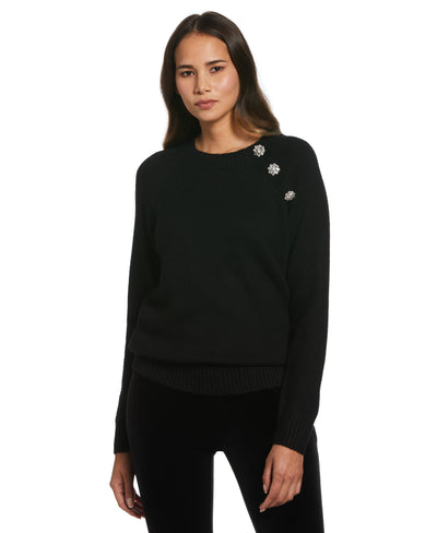 Button Trim Sweater (Black) 