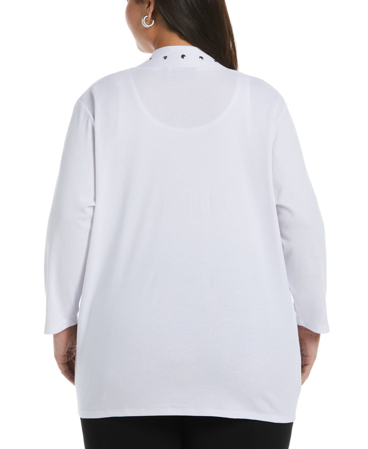 Cardigan Sweater with Hardware Trim (White) 