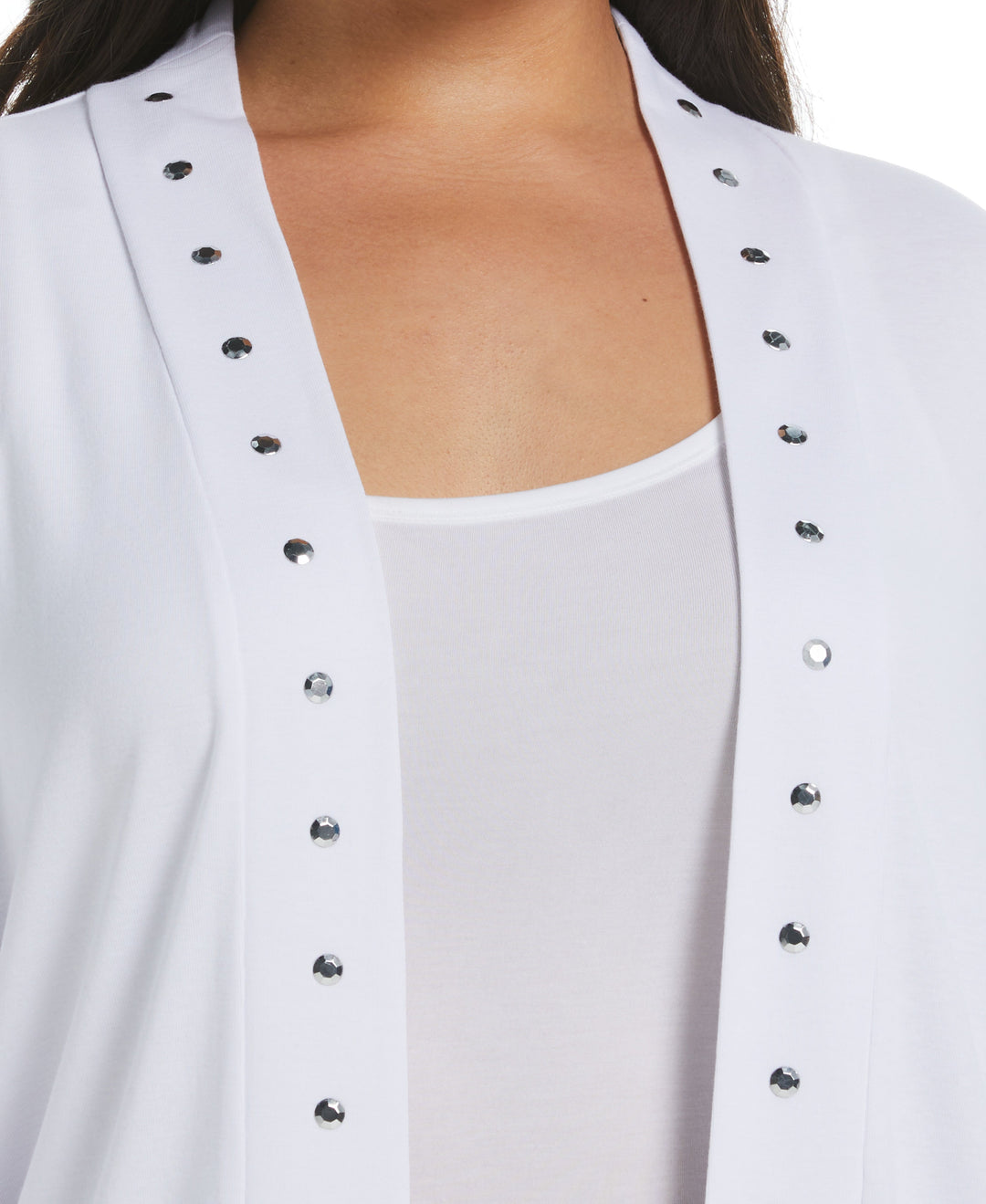Cardigan Sweater with Hardware Trim (White) 
