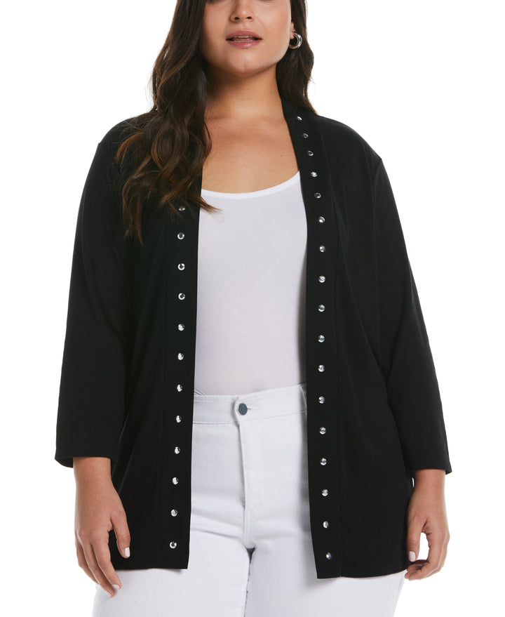 Cardigan Sweater with Hardware Trim (Black) 
