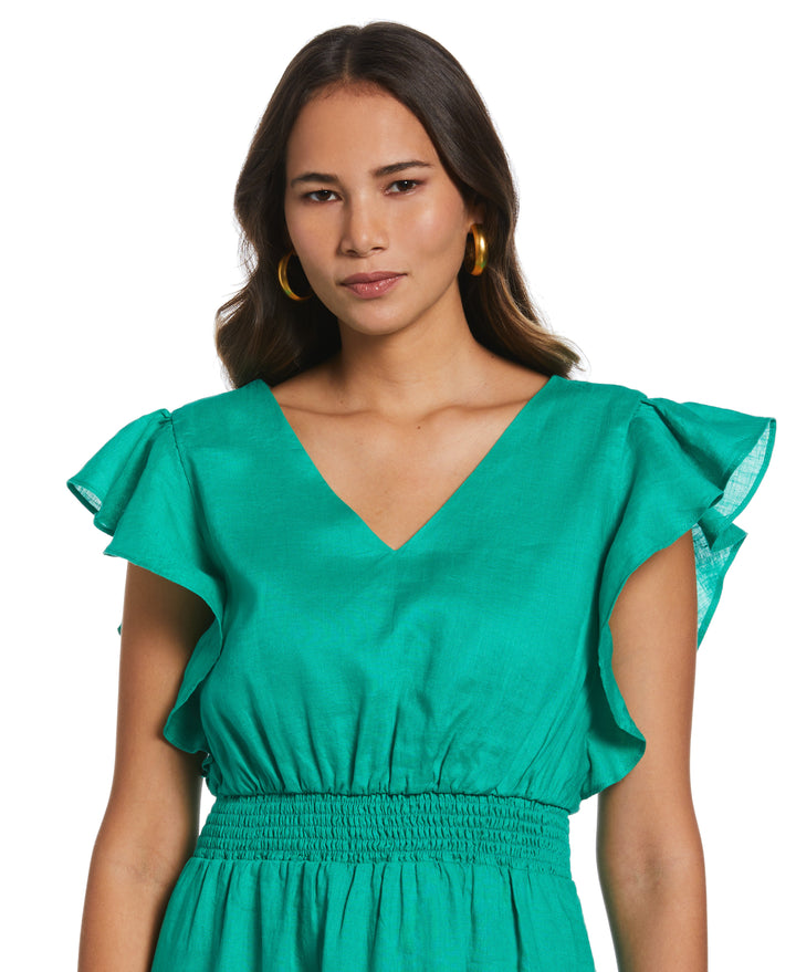 Double V Neck Ruffle Dress (Simply Green) 