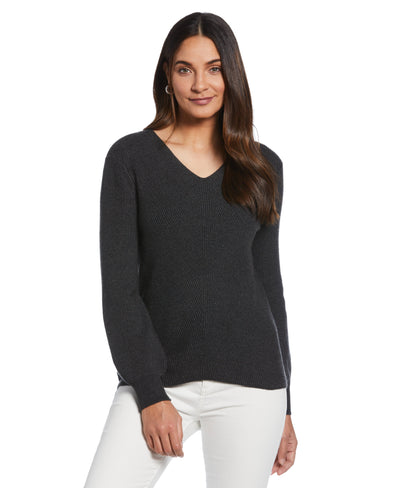 Essential Ribbed V-Neck Sweater (Phantom Heather) 