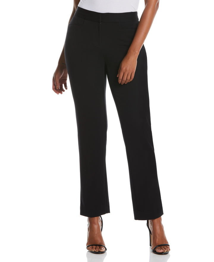 GABARDINE SLIM LEG PANT - CURVY FIT (Black)