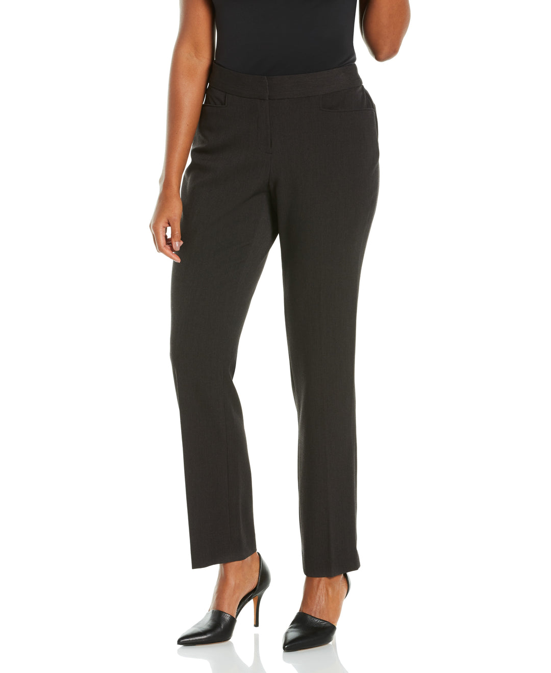 GABARDINE SLIM LEG PANT - CURVY FIT (Graphite) 