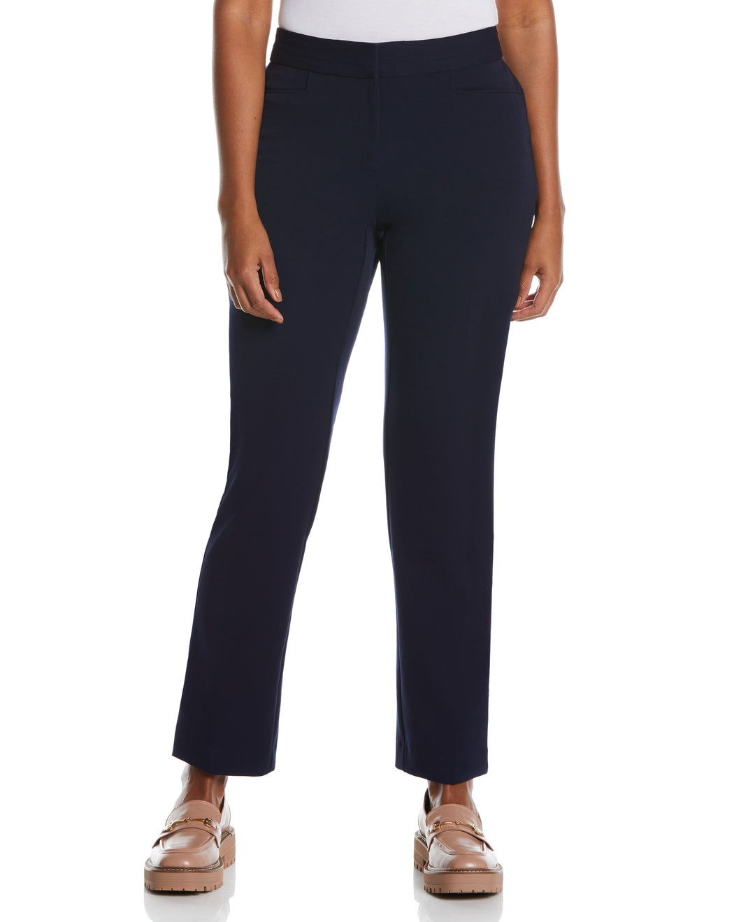 GABARDINE SLIM LEG PANT - CURVY FIT (Navy)