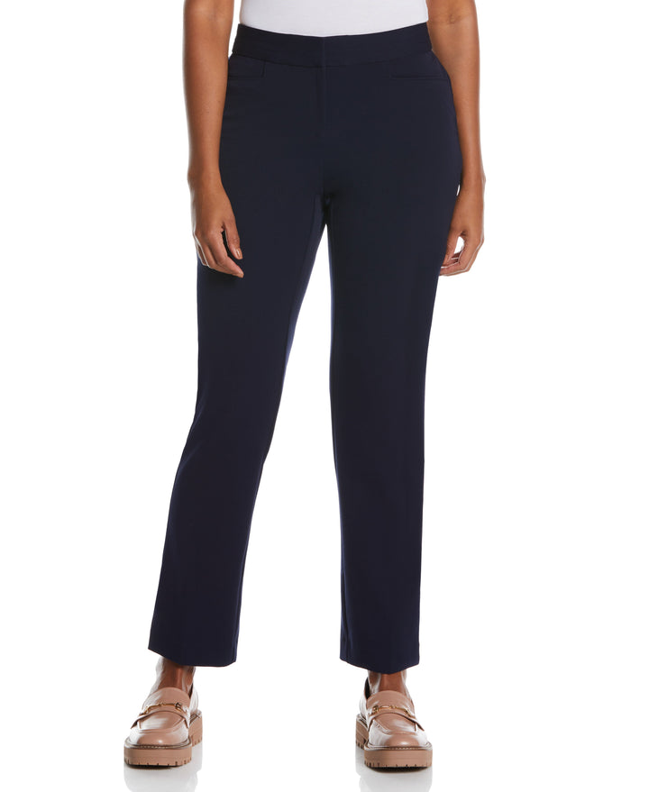 GABARDINE SLIM LEG PANT - CURVY FIT (Navy)