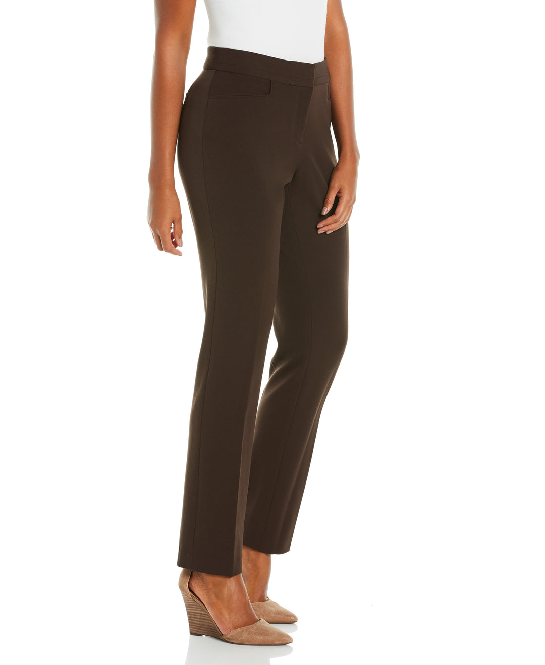 GABARDINE SLIM LEG PANT - CURVY FIT (Dark Chocolate) 