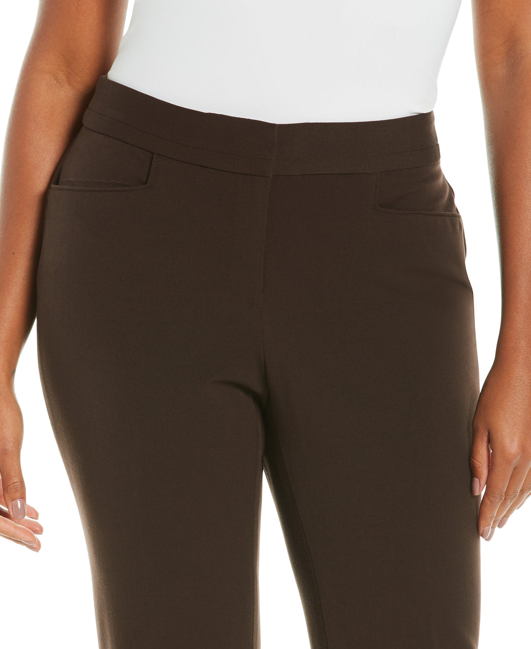 GABARDINE SLIM LEG PANT - CURVY FIT (Dark Chocolate) 