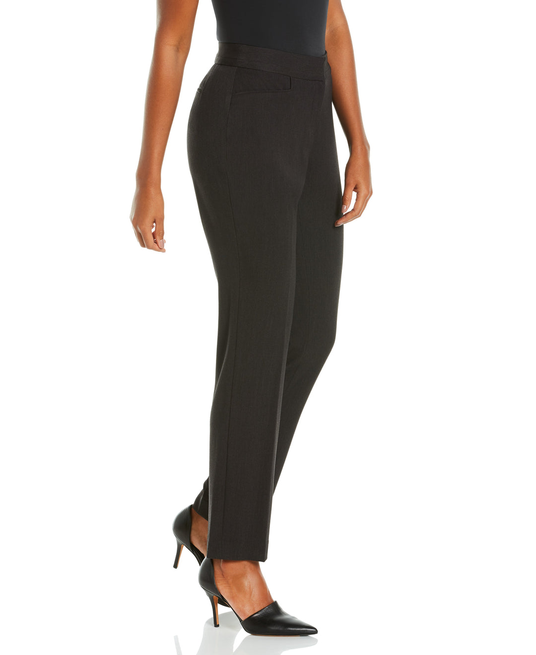GABARDINE SLIM LEG PANT - CURVY FIT (Graphite) 