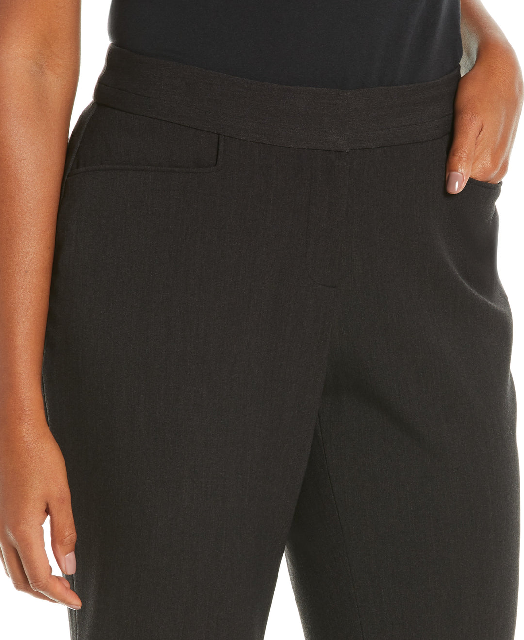 GABARDINE SLIM LEG PANT - CURVY FIT (Graphite) 