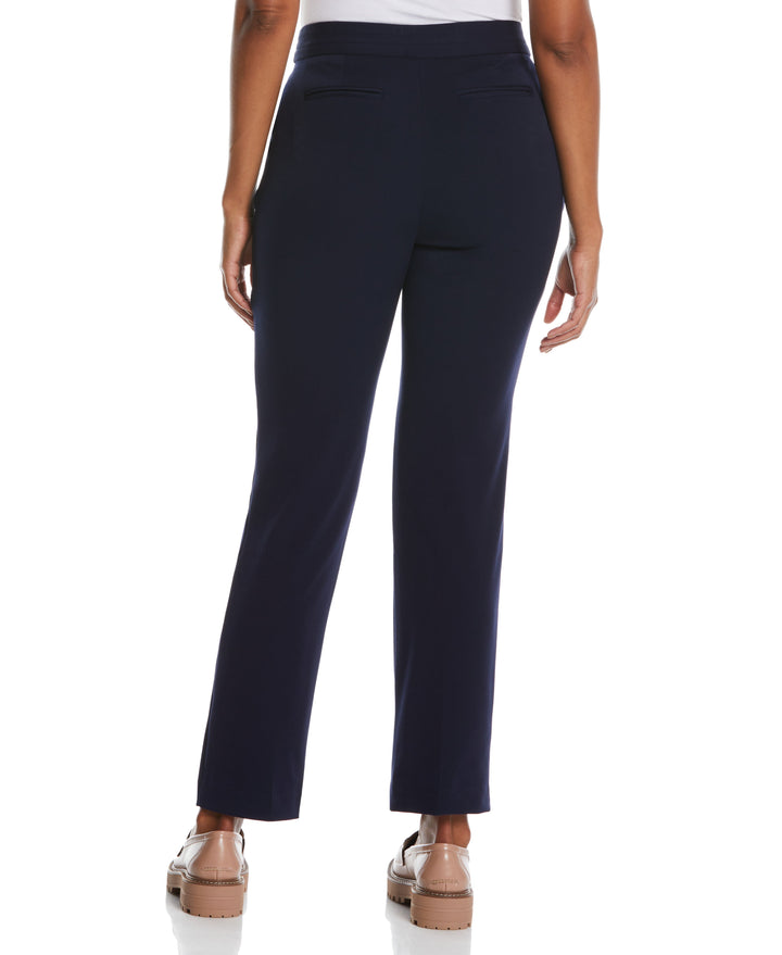GABARDINE SLIM LEG PANT - CURVY FIT (Navy) 