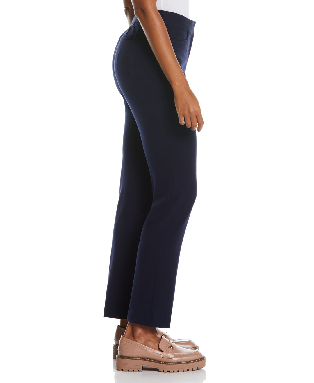 GABARDINE SLIM LEG PANT - CURVY FIT (Navy) 