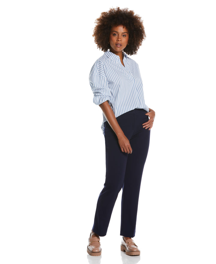 GABARDINE SLIM LEG PANT - CURVY FIT (Navy) 