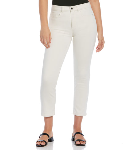 High Rise Straight Cropped Denim Pant (White) 