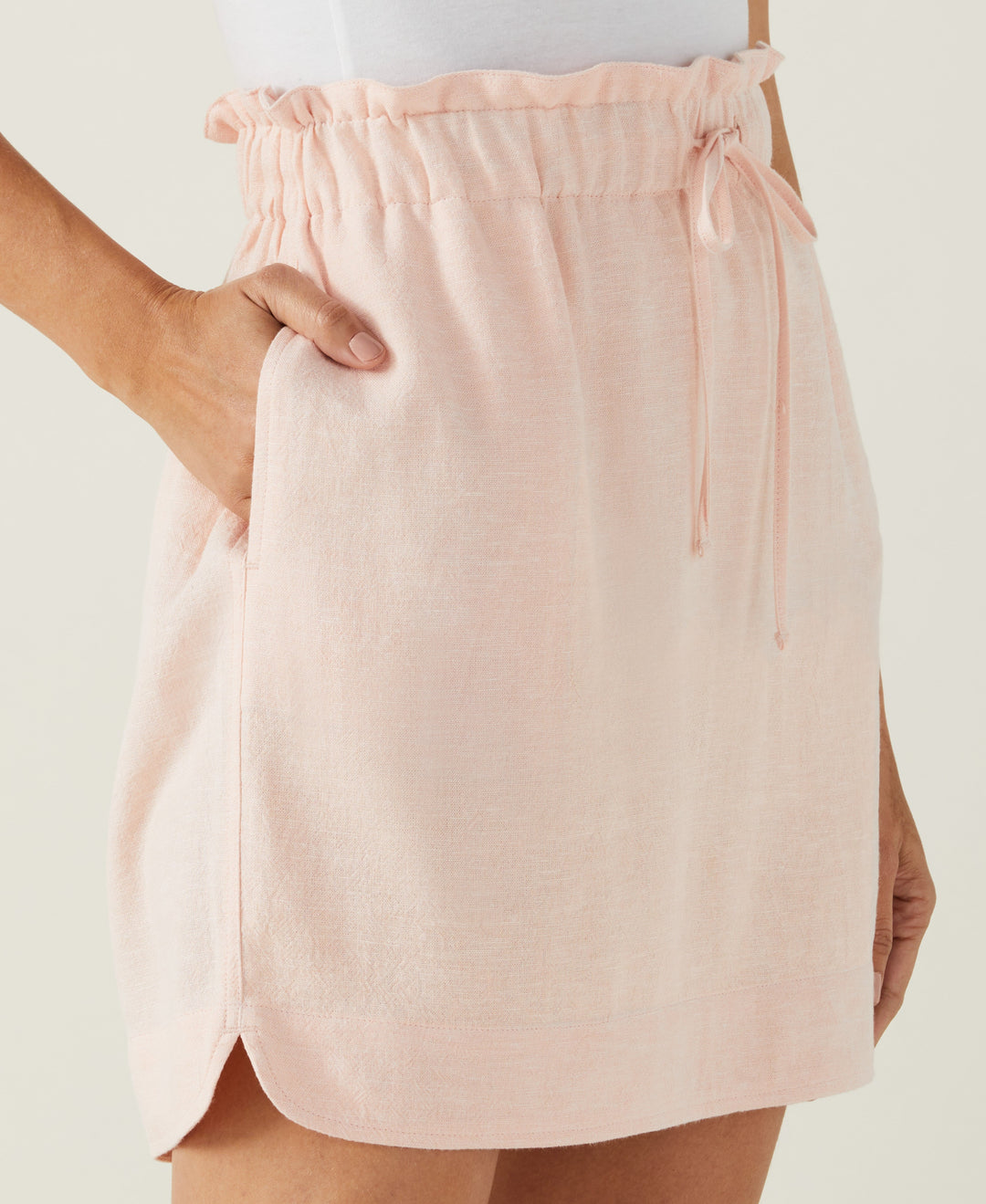 Linen Blend Drawcord Skirt (Peach Melba) 