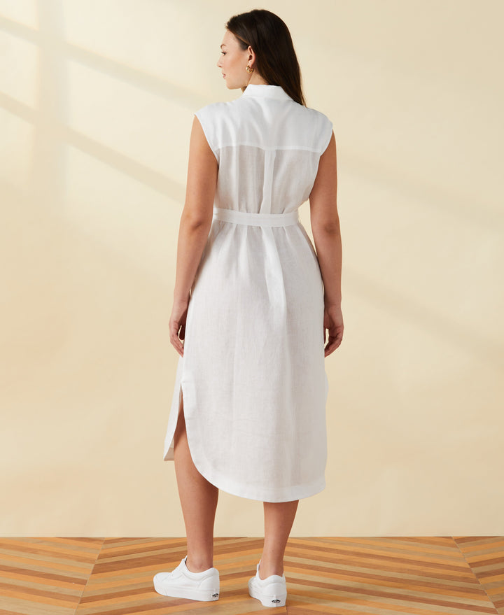 Stripe Linen Shirtdress (White) 