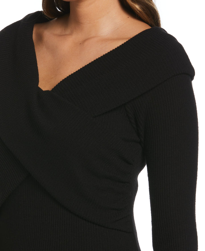 Marilyn Ribbed Crossover Top (Black) 
