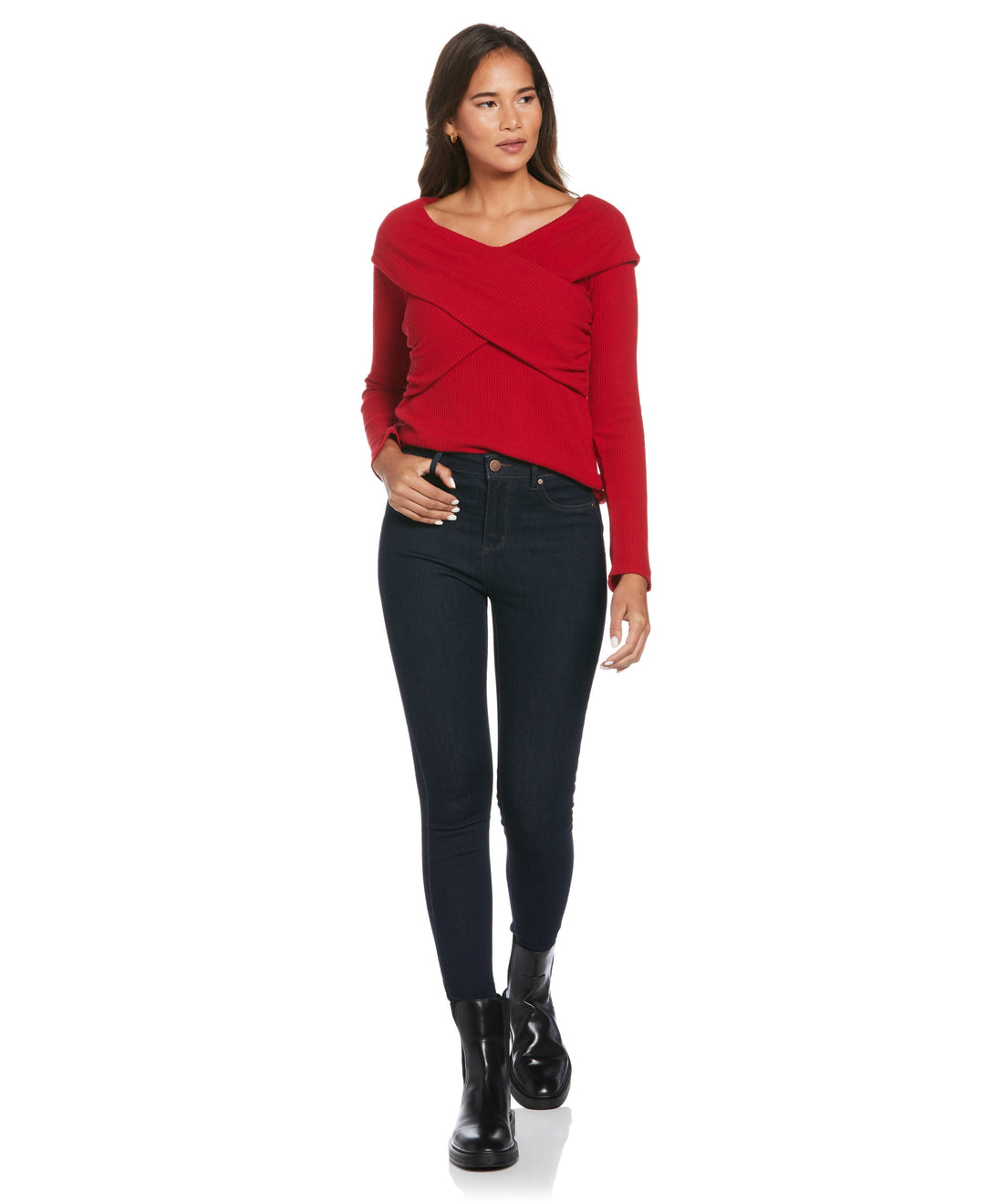 Marilyn Ribbed Crossover Top (Ruby) 