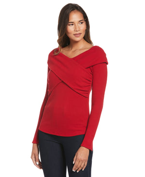 Marilyn Ribbed Crossover Top (Ruby) 