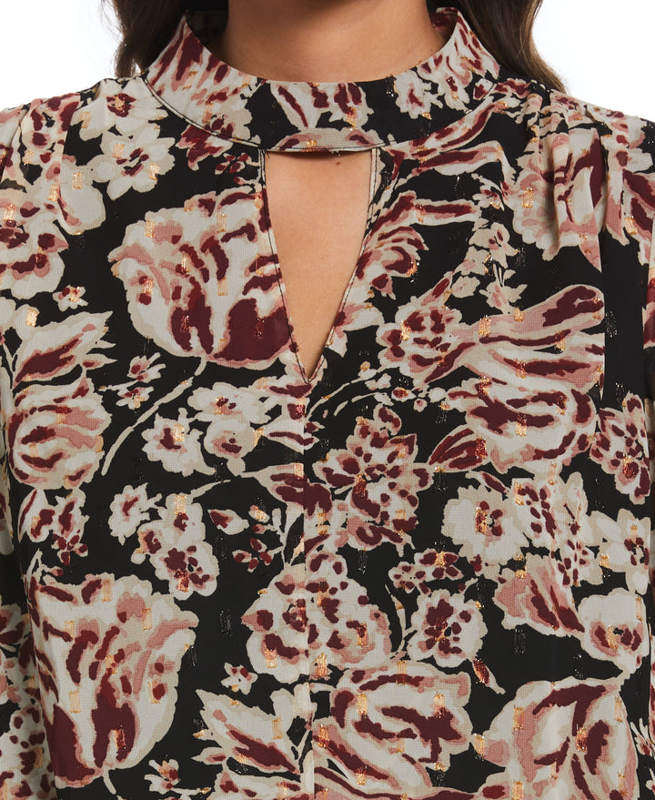 Metallic Blooms Print Dress (Black) 