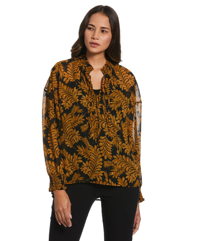 Metallic Leaves Print Blouse (Black) 