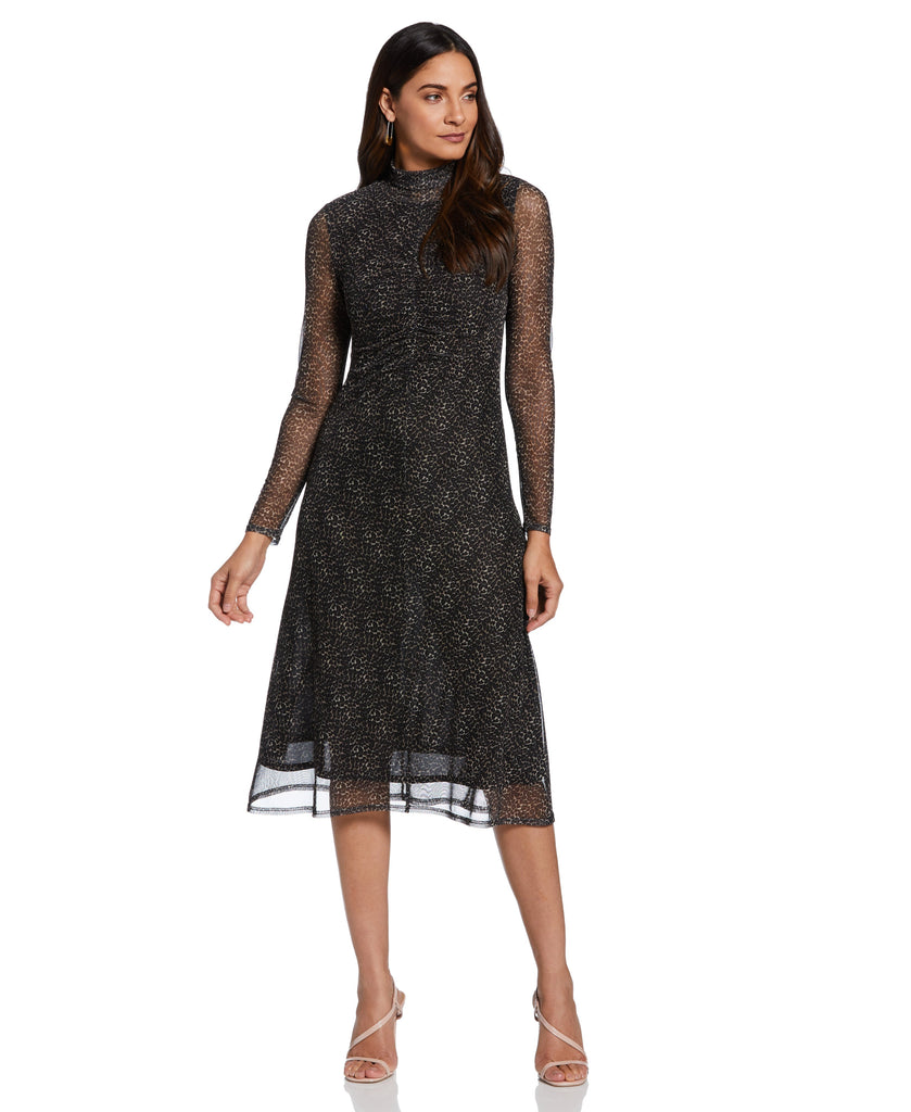 mesh ruched mock neck midi dress Blue Floral Mesh Ruched Mock Neck Midi Dress | Womens | Small (Available in XS, M, L, XL) | 100% Polyester