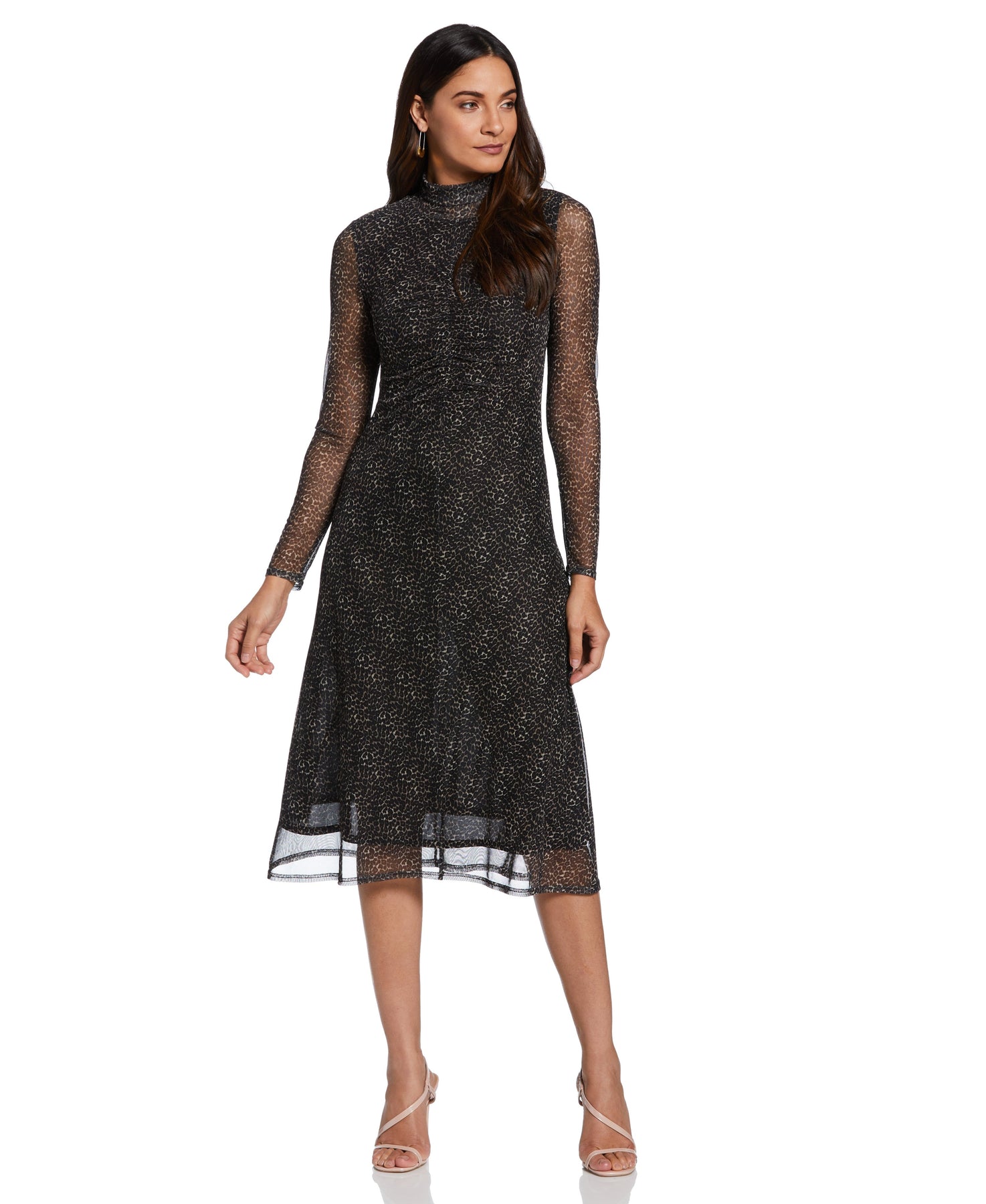 mesh ruched mock neck midi dress Brown Mesh Ruched Mock Neck Midi Dress | Womens | X-Small (Available in XXS) | 100% Polyester