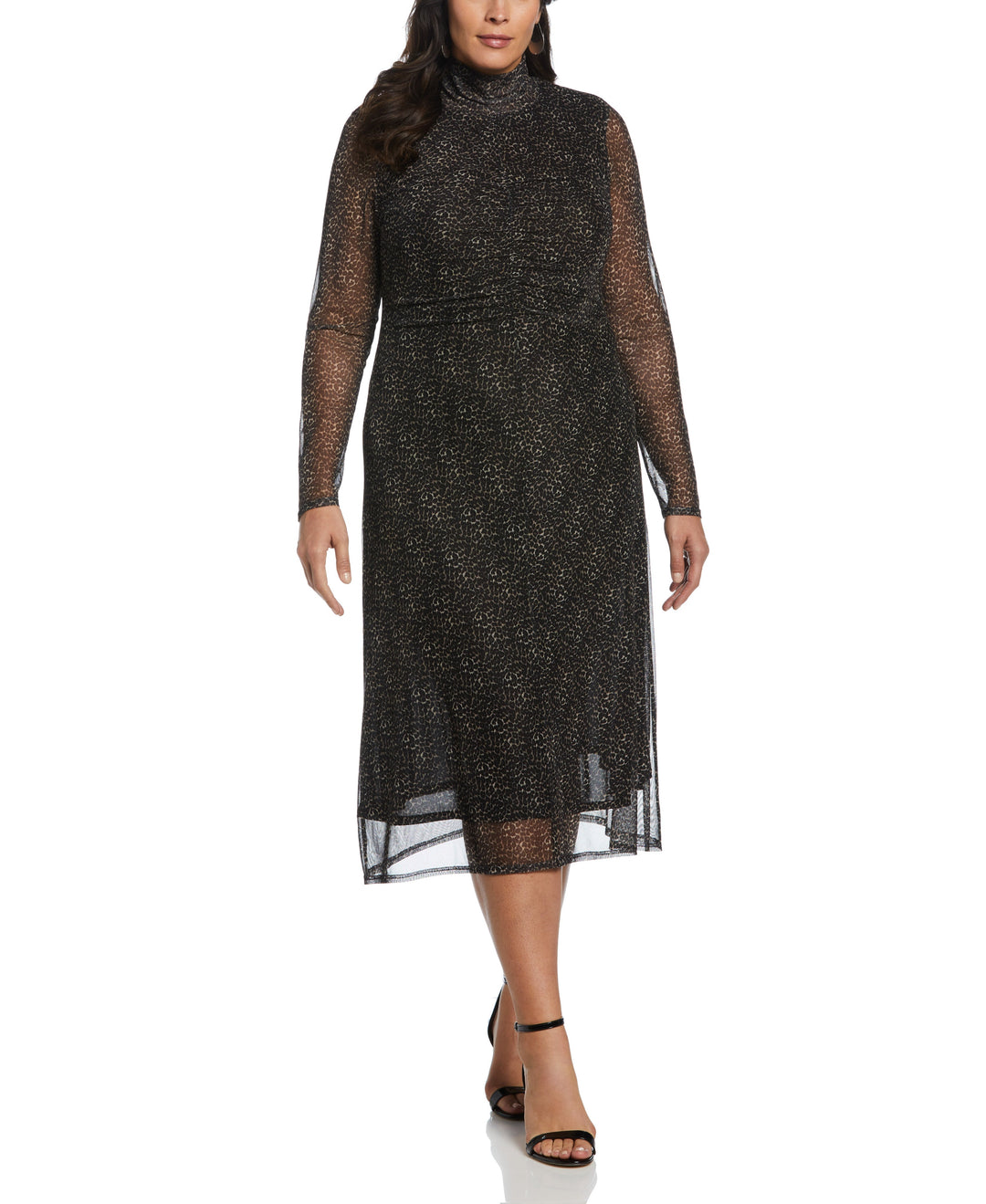 Ella Rafaella Plus Size Mock Neck Mesh Long Sleeve Midi Dress - Black Ella Rafaella Plus Size Mock Neck Mesh Long Sleeve Midi Dress - Black