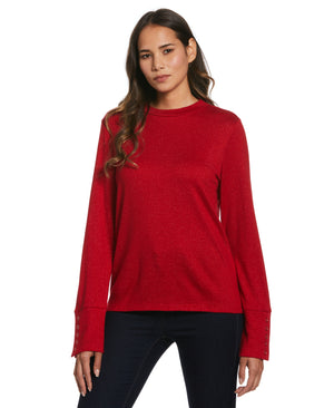 Mock Neck Snap Cuff Top (Ruby) 