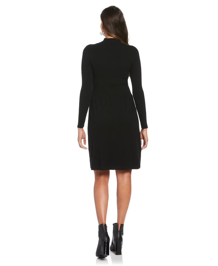 Mock Neck Sweater Dress (Black) 