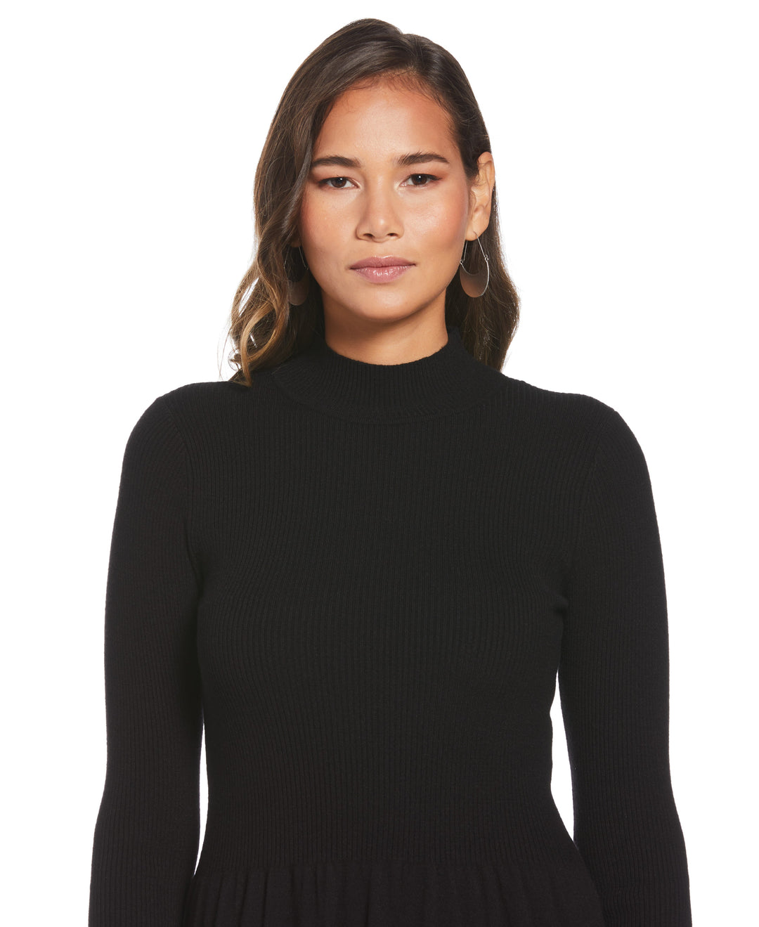 Mock Neck Sweater Dress (Black) 