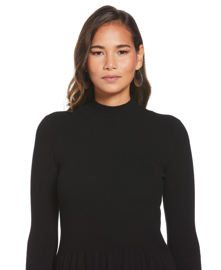 Mock Neck Sweater Dress (Black) 