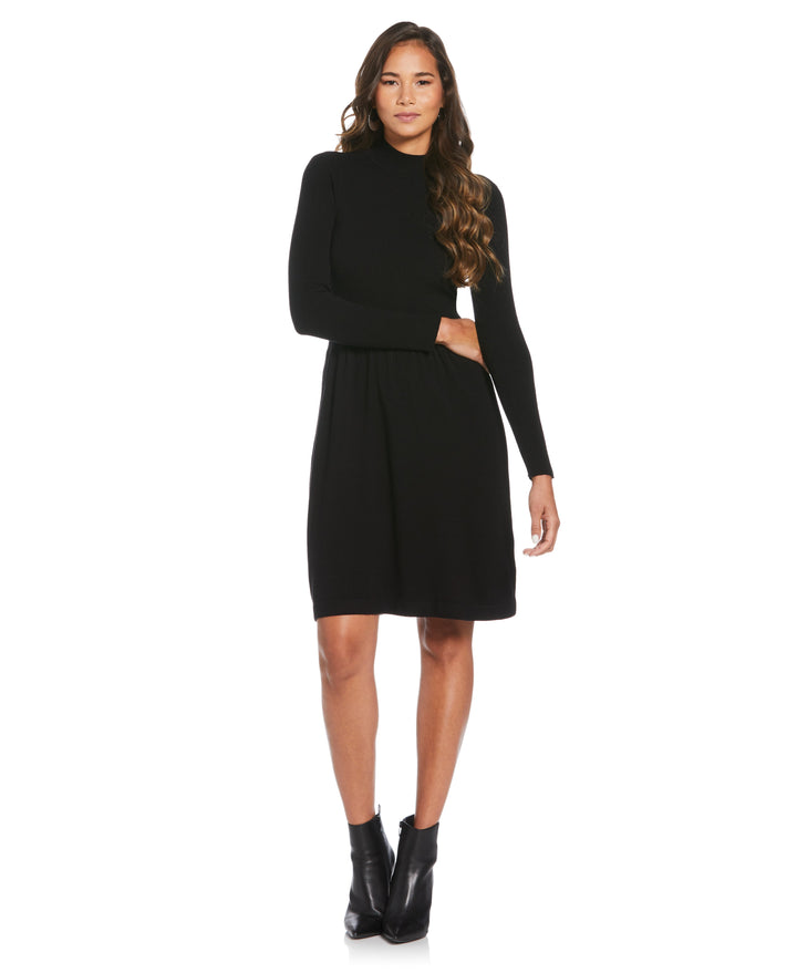 Mock Neck Sweater Dress (Black) 