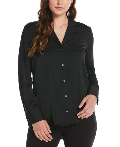 Notch Collar Silk Blouse (Black) 