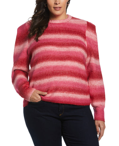 Ombre Stripe Puff Sleeve Sweater (Ruby) 