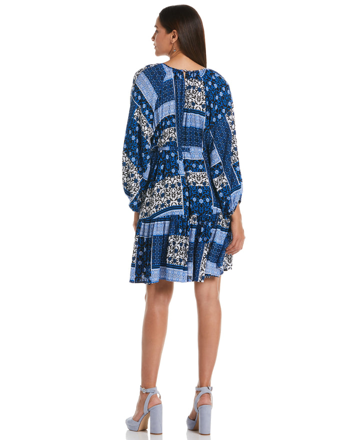 Paisley Print Flounce Dress with Self Fabric Tie (Princess Blue) 
