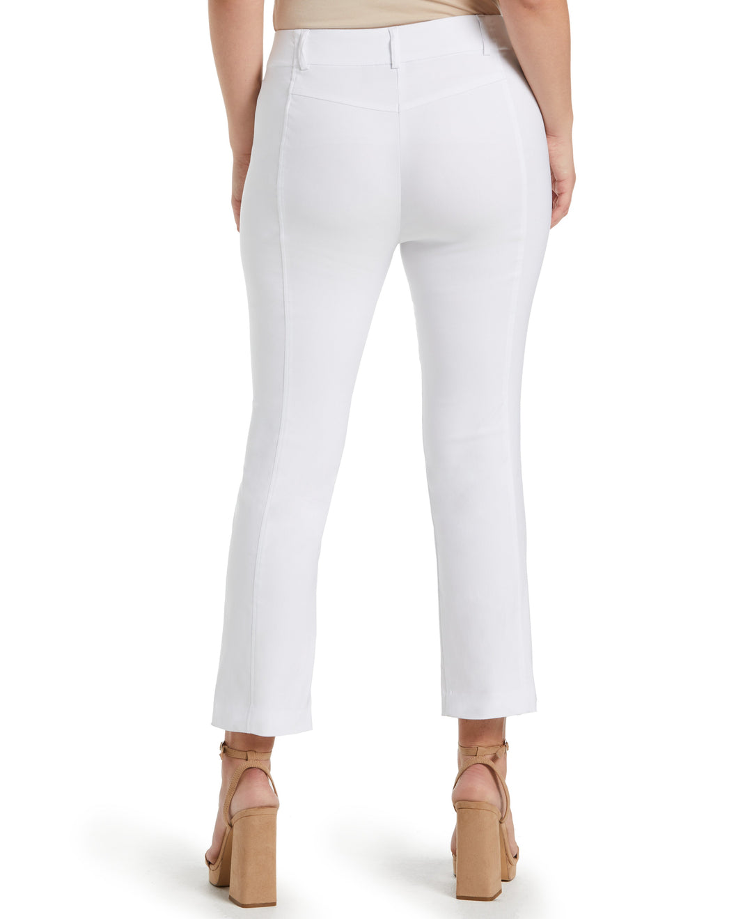 Classic Fit Seamed Straight Leg Crop Pant with Vents (White) 