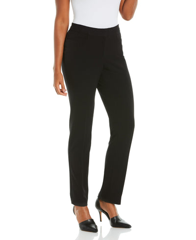 PETITE GABARDINE SLIM LEG PANT - CURVY FIT (Black) 