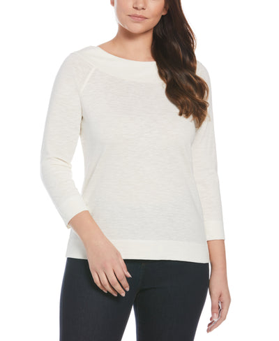 Solid 3/4 Sleeve Boatneck Knit Top (Gardenia) 