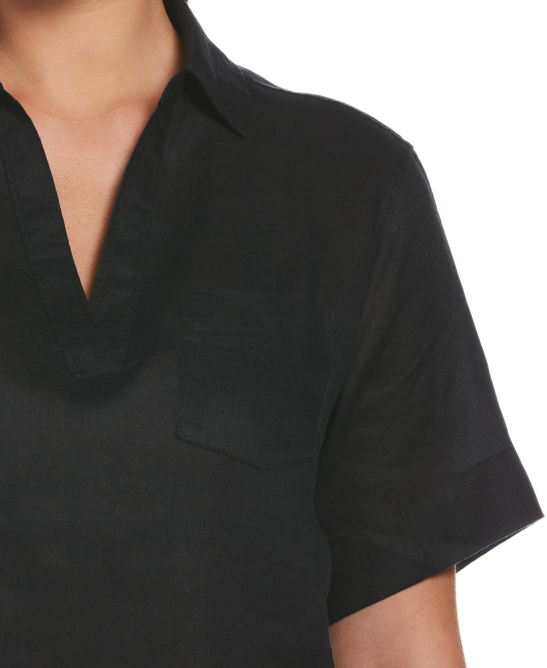 Split Neck Linen Top (Black) 